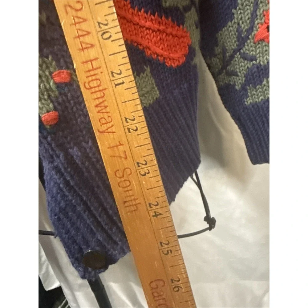 Vintage ORVIS Cardinal Cardigan Ramie Knit Christmas Sweater Blue Red Green M - Picture 9 of 13